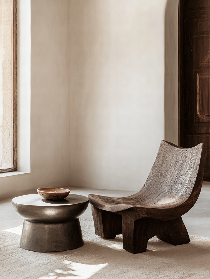 architecture moderne en terre battue avec des formes organiques et minimalistes